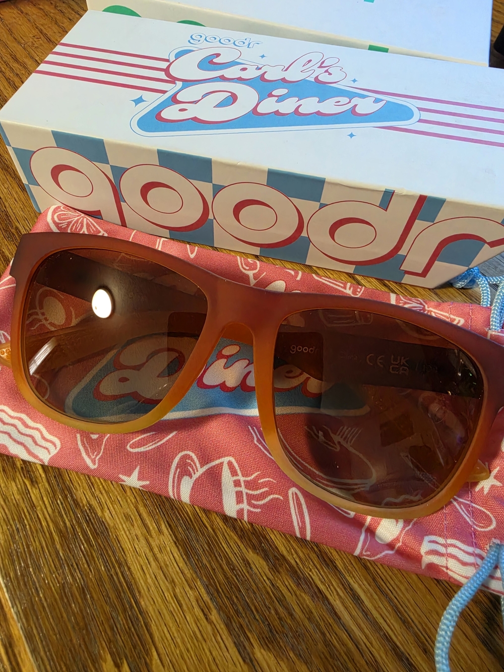 Goodr BFGs Carl's Diner "Wake & Bacon" Sunglasses in Gradient Orange